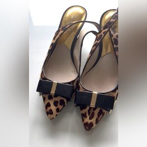 Michael Kors slingback kitten pointed toe in leopard haircaff .size 8.1/2